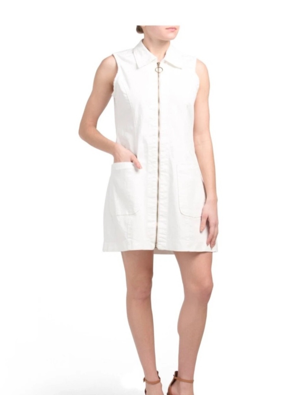 Sharagano Sleeveless White Zip-Front Denim Dress NWT Sz 8